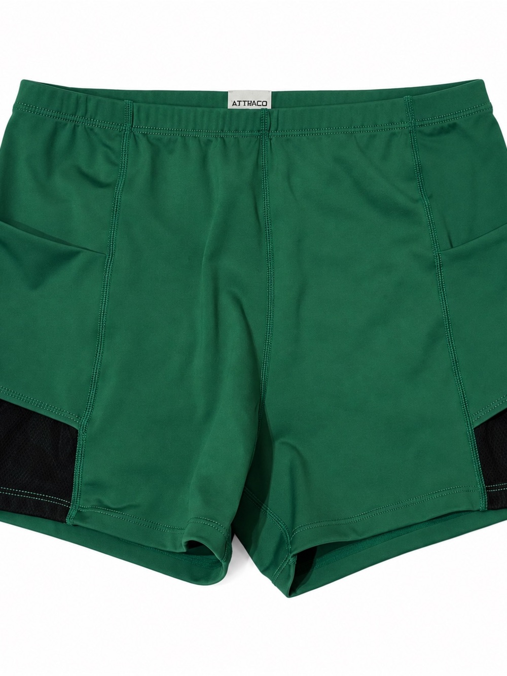 Attraco 2-in-1 Running Shorts Green Black Pockets Size M
